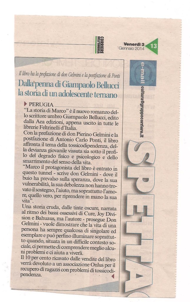 articolo corriere dell'umbria storia di marco